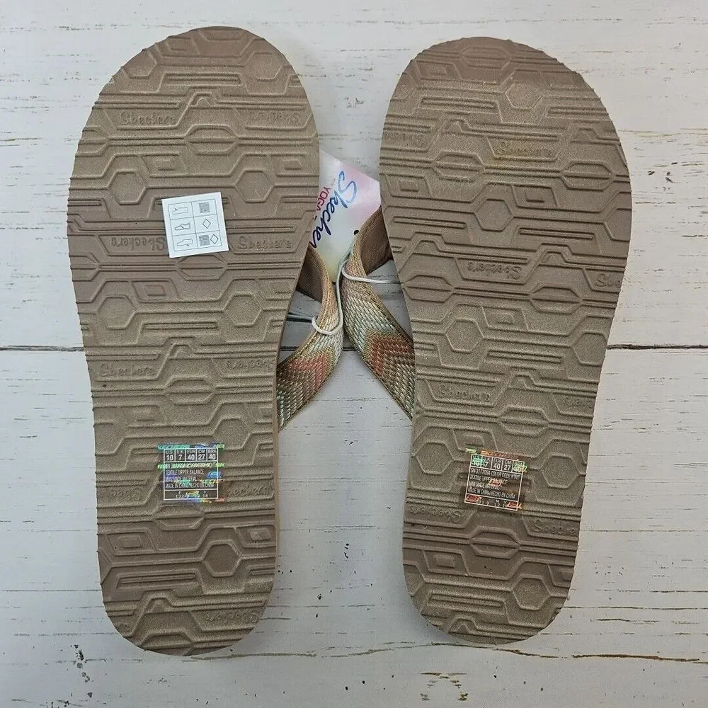 Skechers Meditation Sunny Days Size 10 Woven Flip Flop‎ Sandals Tan Yoga Foam